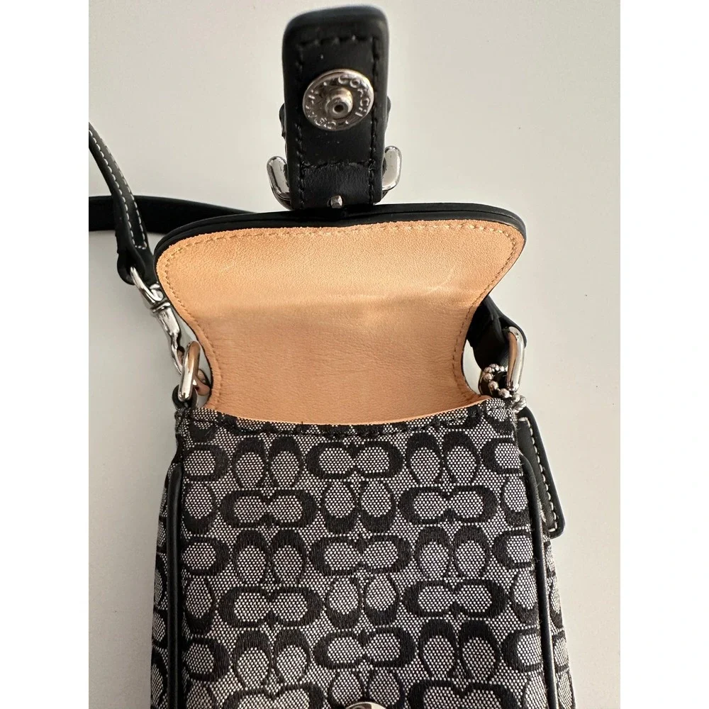 Coach Signature C Monogram Canvas Phone Crossbody Bag Black Tech Mini Purse Y2K